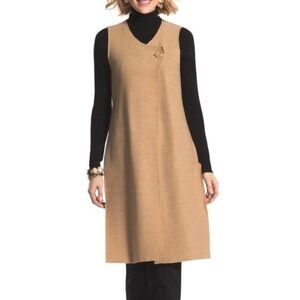 Chico's Boil Wool Long Duster Vest US S 4 Camel Minimalist Layers Lagenlook